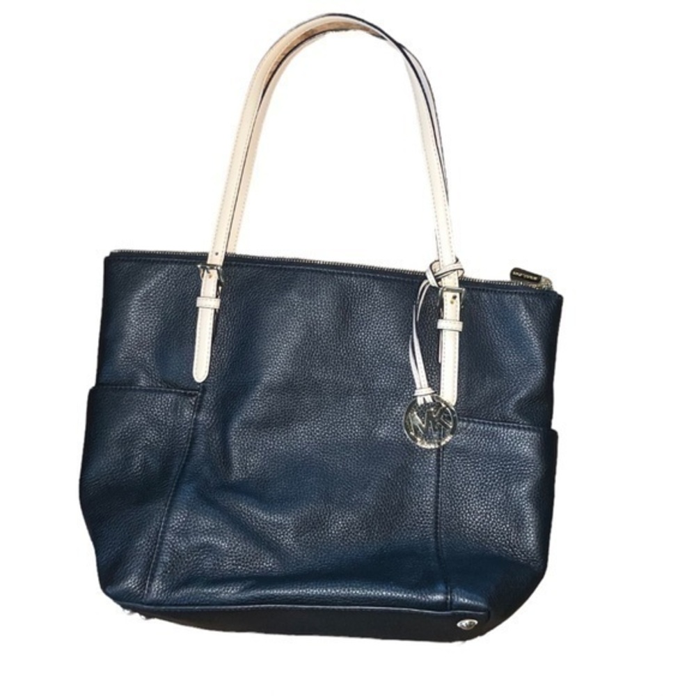 MICHAEL Michael Kors Black Leather Jet Set Shoulder Bag with Tan Straps NWT
